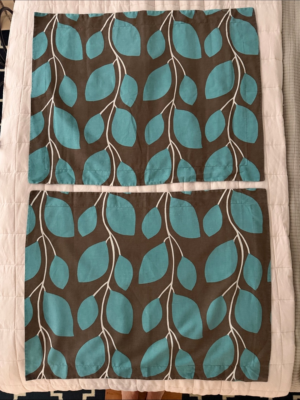 Linen Cotton Blend Turquoise Print  Standard Pillow Shams Garnet Hill- Set of 2